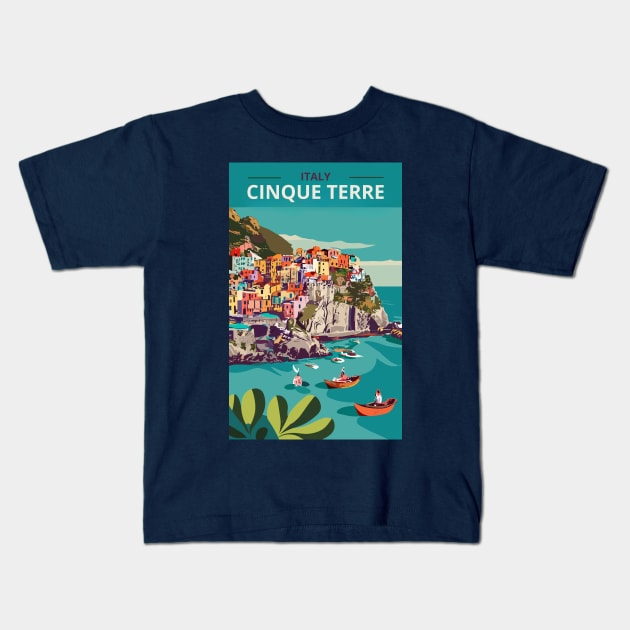 A Vintage Travel Art of Cinque Terre - Italy Kids T-Shirt by goodoldvintage